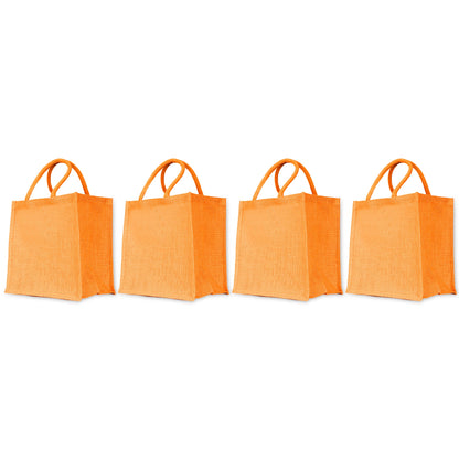 Jute Shopping Bags – Red, Pink, Green & Orange – Reusable Burlap Totes for Gifts, Promotions & More (Packs of 4)