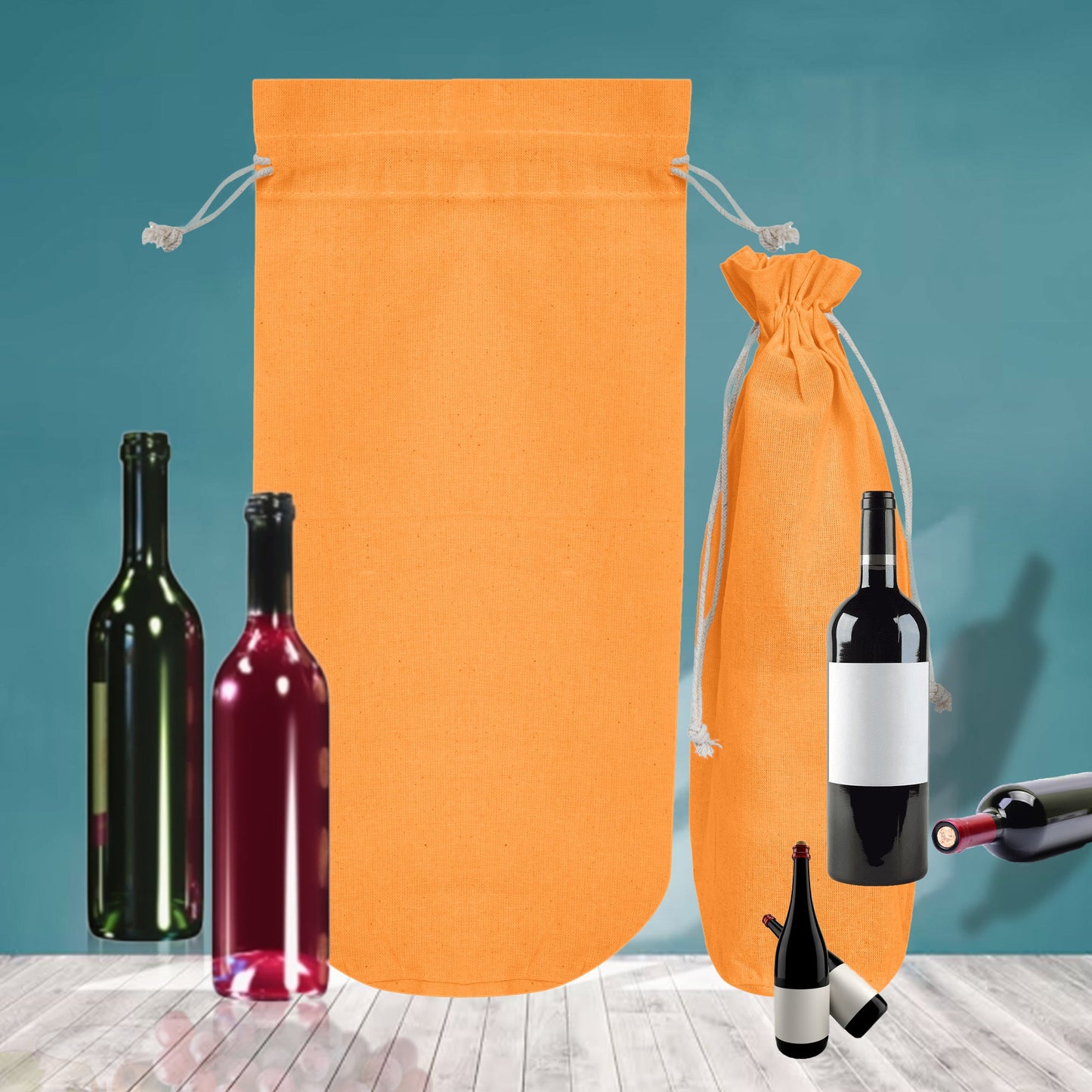 Jute Wine Bottle Bags– Coloured Reusable Gift Pouches Rustic Wine Covers for Weddings, New Year, Christmas & Events (Set of 6 )