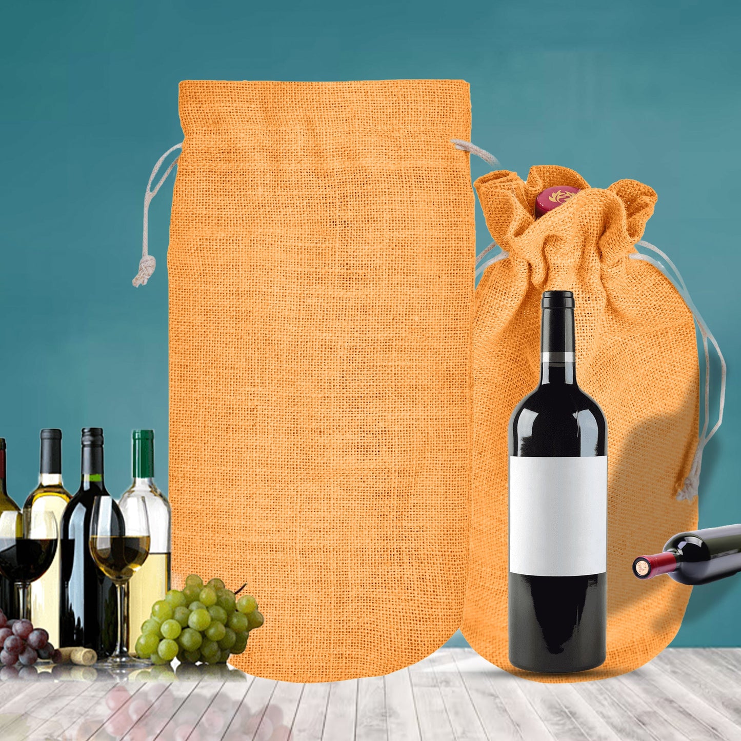 Colored Jute Wine Bottle Bags – Burlap Gift Pouches, Perfect for Weddings, Christmas, New Year, and Special Occasions (Set of 7)