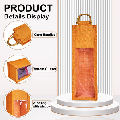 Wholesale Coloured Jute Wine Gift Bags with PVC Window – Reusable Single Bottle Carriers for Parties & Celebrations (Pack of 7)