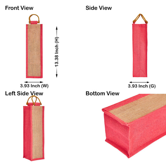 Jute Wine Gift Bags with Cane Handles –Coloured Single-Bottle Bag–  New Year, Weddings, Birthdays, Parties, Christmas & Special Occasion (Packs of 6)