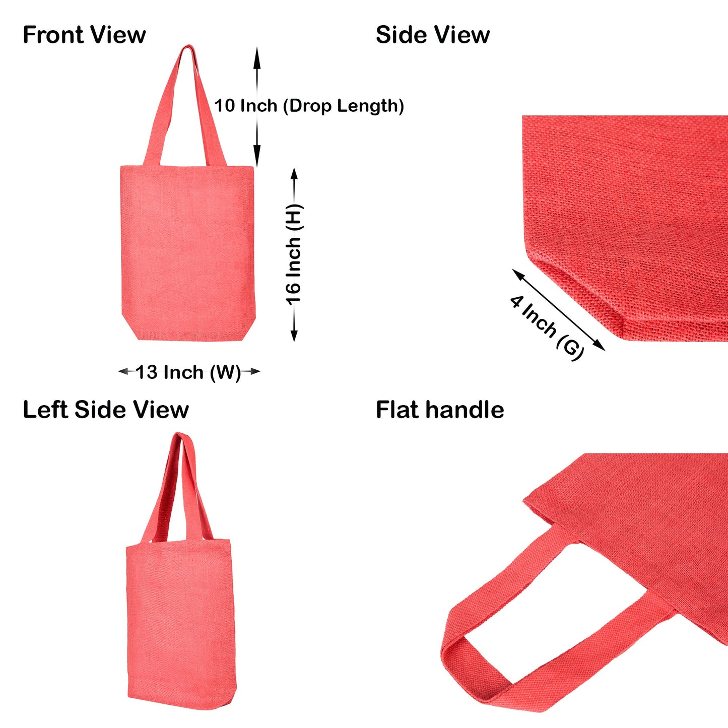 Wholesale Jute Bags for Corporate Events – Red, Pink, Green & Orange – Reusable Burlap Totes for Events & Weddings (Set of 4)