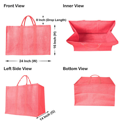 Jute Shopping Bags – Red, Pink, Green & Orange – Reusable Burlap Totes for Gifting, Promotions & Everyday Use (Packs of 4)