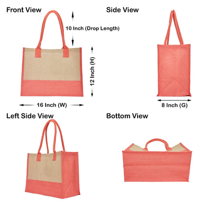 Jute Tote Bags – Red, Pink, Green & Orange – Reusable Burlap Bags for Shopping & Everyday Use (Set of 4)