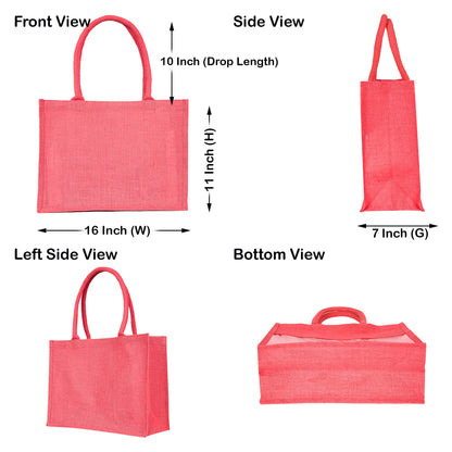 Jute Tote Bags – Ideal for Christmas Gifts, Weddings & Shopping – Deep Red, Pink, Green & Orange (Set of 4)