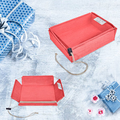 Coloured Juco Gift Boxes with Drawstring & PVC Window –Reusable Baskets for Gifting, Jewellery, Storage & Décor ( Packs of 7 )