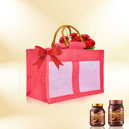 Coloured Jute Gift Bags with Organza Panels –Pouches for Weddings, Birthdays, Christmas, New Year (7 Pcs)