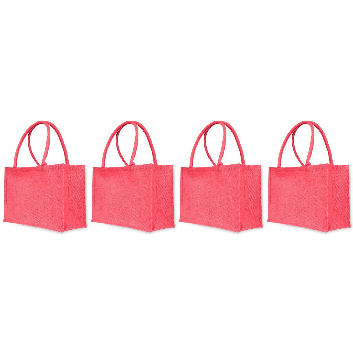 Jute Tote Bags – Ideal for Christmas Gifts, Weddings & Shopping – Deep Red, Pink, Green & Orange (Set of 4)