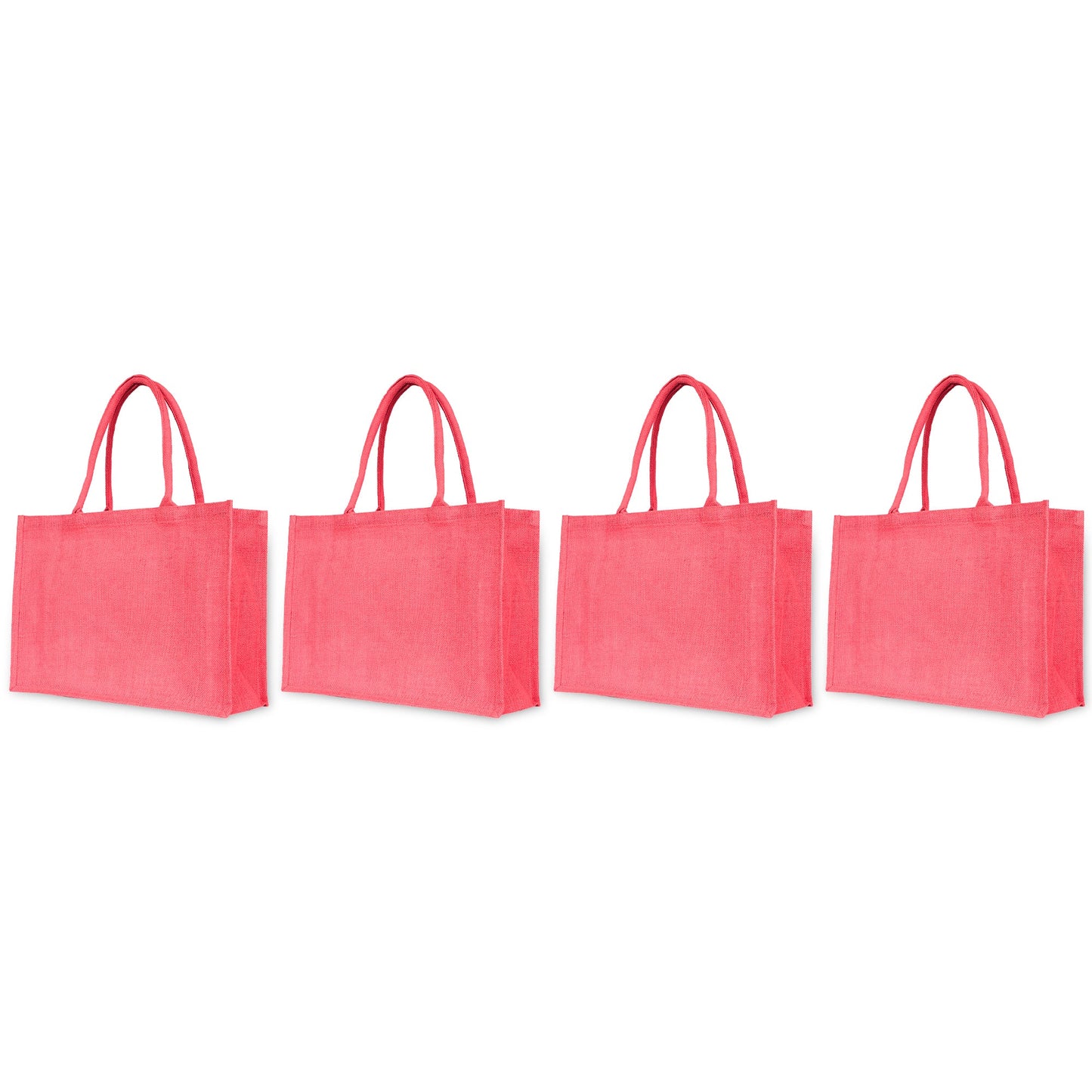 Burlap Jute Tote Bags – Vibrant Red, Pink, Green & Orange, Available for Wholesale, Travel & Weddings (Set of 4)