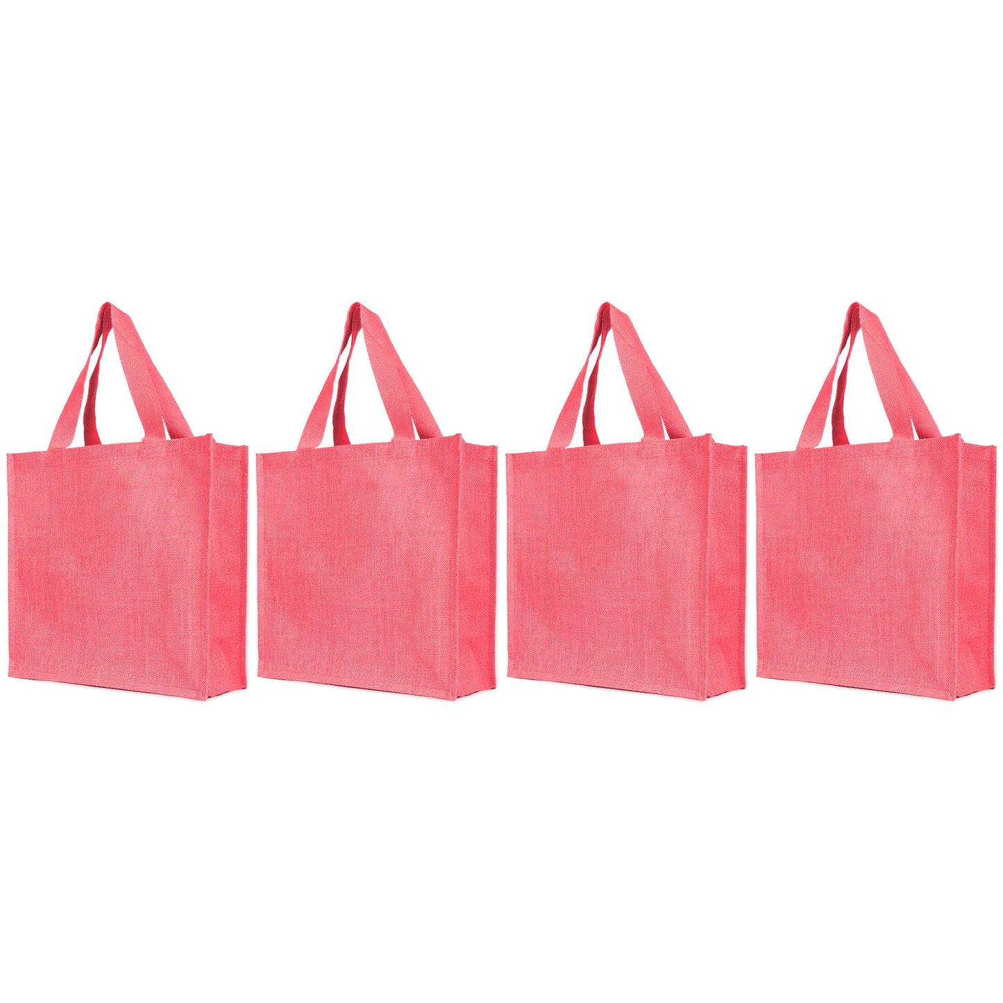 Reusable Jute Bags – Shopping, Gifting, Wedding, Daily Use – Deep Red, Pink, Green & Orange (Set of 4)