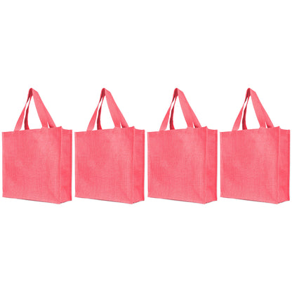 Reusable Jute Bags – Shopping, Gifting, Wedding, Daily Use – Deep Red, Pink, Green & Orange (Set of 4)