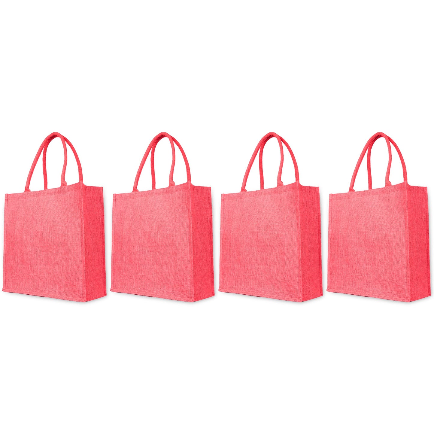 Jute Shopping Tote Bags for Wholesale – Thanksgiving, Christmas, Weddings & Travel – Red, Pink, Green & Orange (Set of 4)