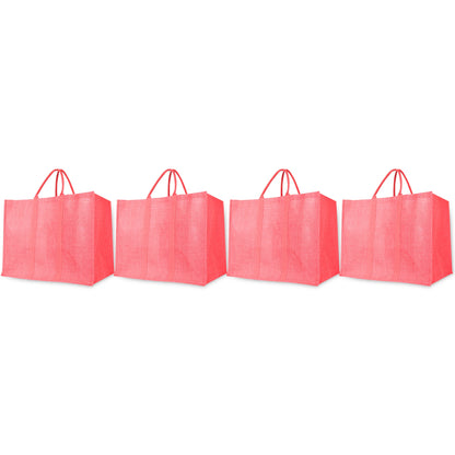 Jute Shopping Bags – Red, Pink, Green & Orange – Reusable Burlap Totes for Gifting, Promotions & Everyday Use (Packs of 4)