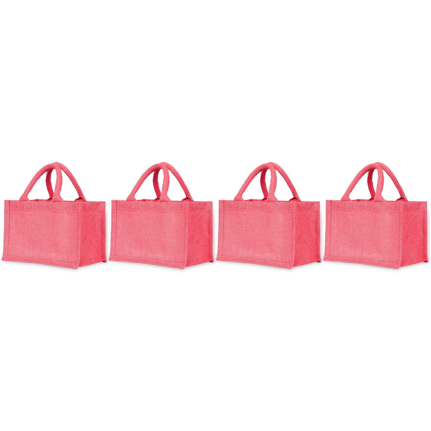 Vibrant Wholesale Jute Shopping Bags in Red, Pink, Green & Orange – Great for Holidays, Travel & Everyday Use (Pack of 4)