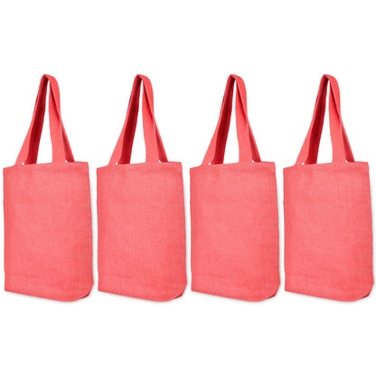 Wholesale Jute Bags for Corporate Events – Red, Pink, Green & Orange – Reusable Burlap Totes for Events & Weddings (Set of 4)
