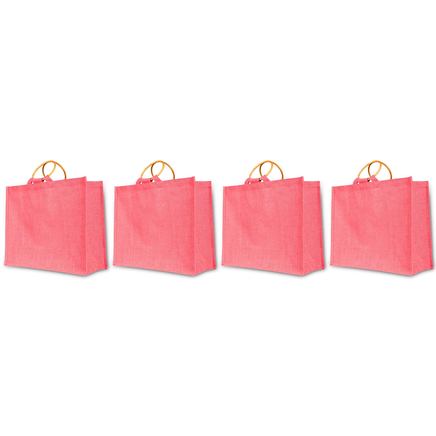 Jute Tote Bags for Wholesale – Reusable Burlap Bags with Cane Handles for Shopping & Beach (Set of 4)