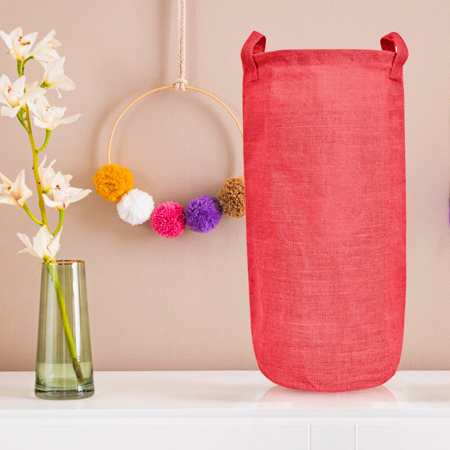 Coloured Foldable Jute Laundary Storage Bins –Burlap Hampers with Handles for Clothes, Toys, Laundry & Nursery Organization (Packs of 4)