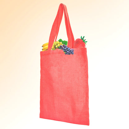 Wholesale Jute Bags for Corporate Events – Red, Pink, Green & Orange – Reusable Burlap Totes for Events & Weddings (Set of 4)