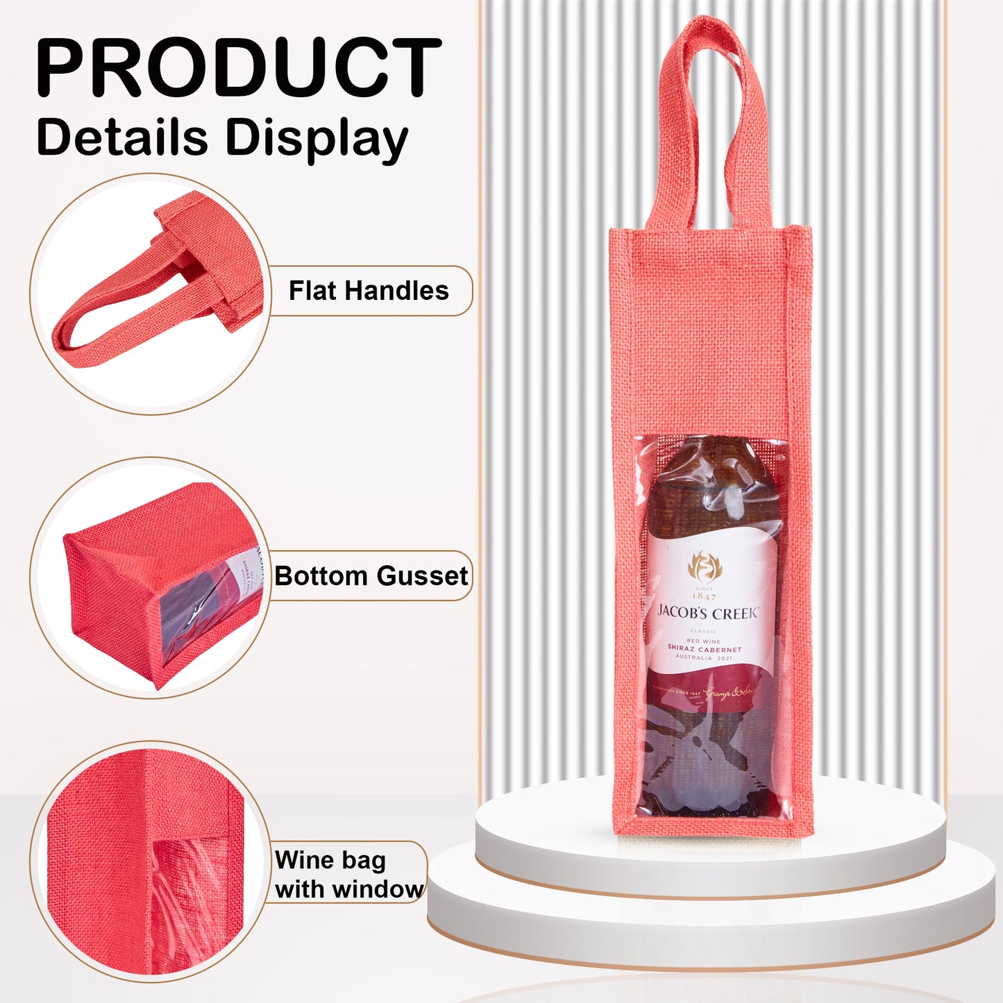 Reusable Jute Wine Gift Bags for Weddings, Parties, and Celebrations - Deep Red, Pink, Green & Orange Shades (Packs  of 6)