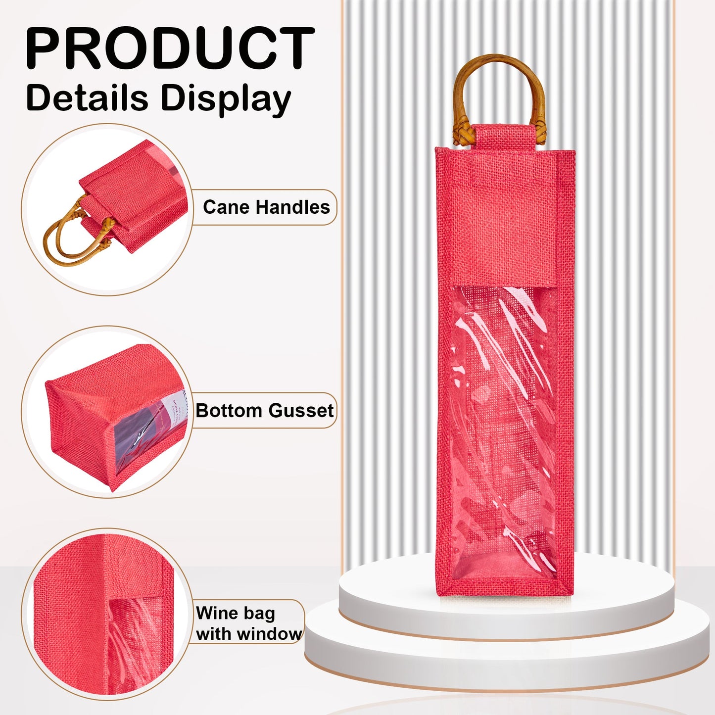 Wholesale Coloured Jute Wine Gift Bags with PVC Window – Reusable Single Bottle Carriers for Parties & Celebrations (Pack of 7)