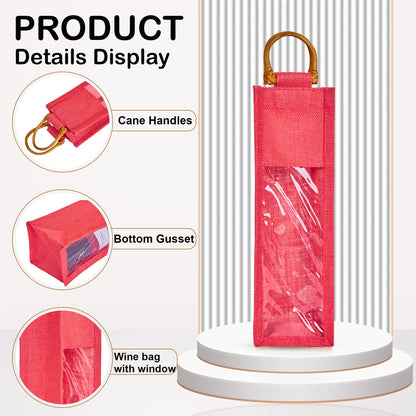Wholesale Coloured Jute Wine Gift Bags with PVC Window – Reusable Single Bottle Carriers for Parties & Celebrations (Pack of 7)