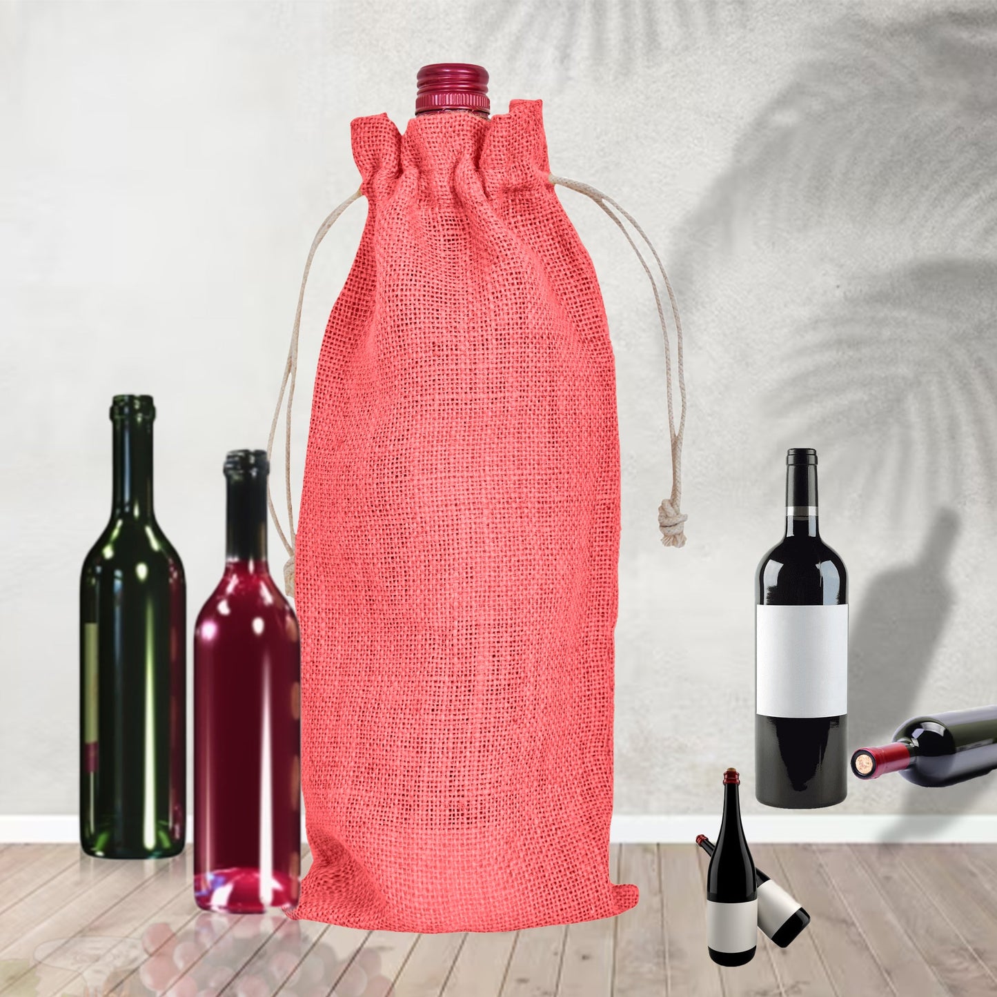 Coloured Jute Wine Bottle Gift Bags – Burlap Pouches with Drawstring, – Eco-Friendly Covers for Events, Parties, Christmas & Gifting (Set of 7)