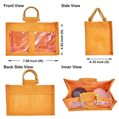 Coloured Jute Gift Bags with Cane Handles – Burlap Pouches for Weddings, Bridesmaid Gifts, Parties (7 Pcs)