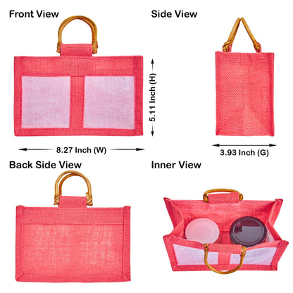 Coloured Jute Gift Bags with Organza Panels –Pouches for Weddings, Birthdays, Christmas, New Year (7 Pcs)