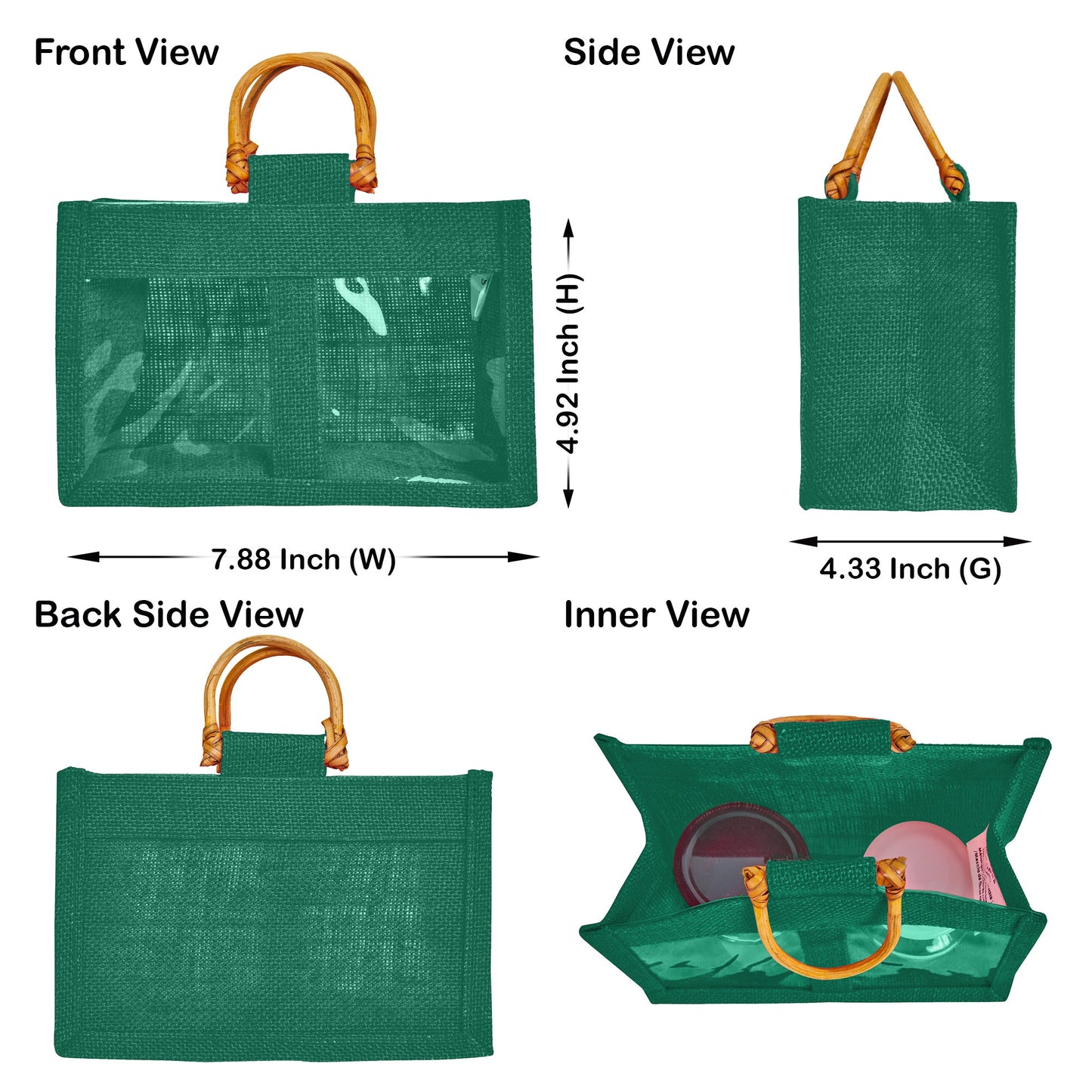 Coloured Jute Gift Bags with Cane Handles – Burlap Pouches for Weddings, Bridesmaid Gifts, Parties (7 Pcs)