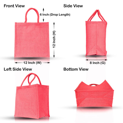 Jute Shopping Bags – Red, Pink, Green & Orange – Reusable Burlap Totes for Gifts, Promotions & More (Packs of 4)