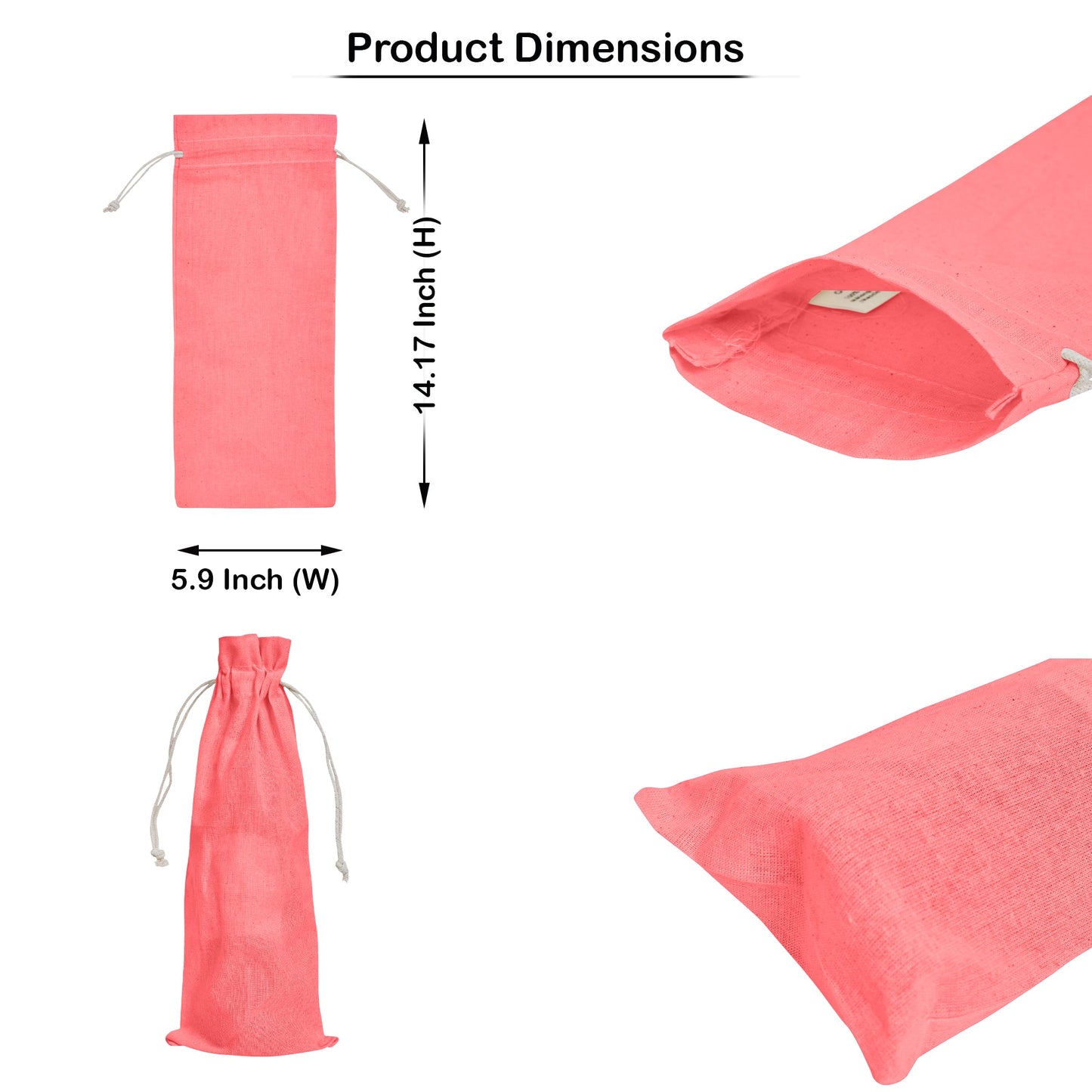 Cotton Wine Bottle Gift Bags – 6-Pack Coloured  Reusable Drawstring Pouches Gifting, Parties, Weddings, Christmas, New Year & Holidays