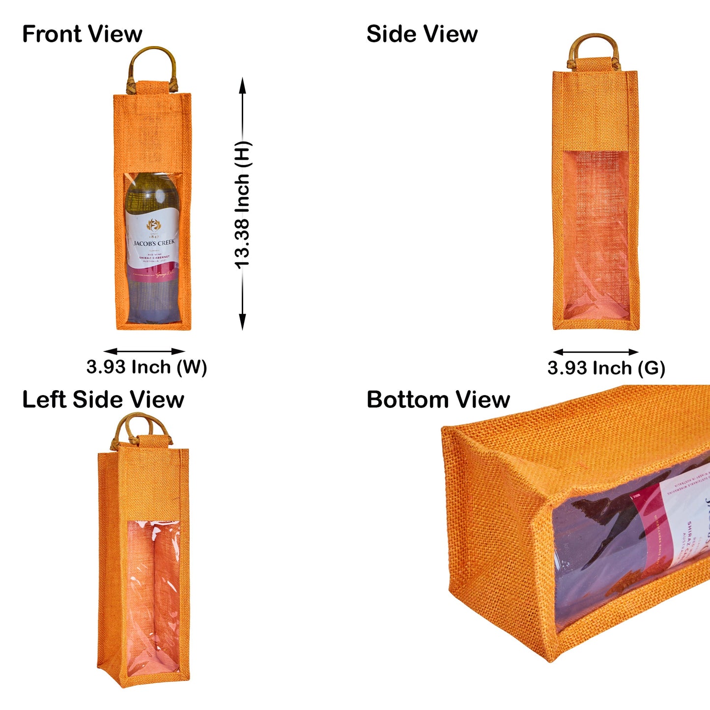 Wholesale Coloured Jute Wine Gift Bags with PVC Window – Reusable Single Bottle Carriers for Parties & Celebrations (Pack of 7)