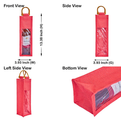 Wholesale Coloured Jute Wine Gift Bags with PVC Window – Reusable Single Bottle Carriers for Parties & Celebrations (Pack of 7)