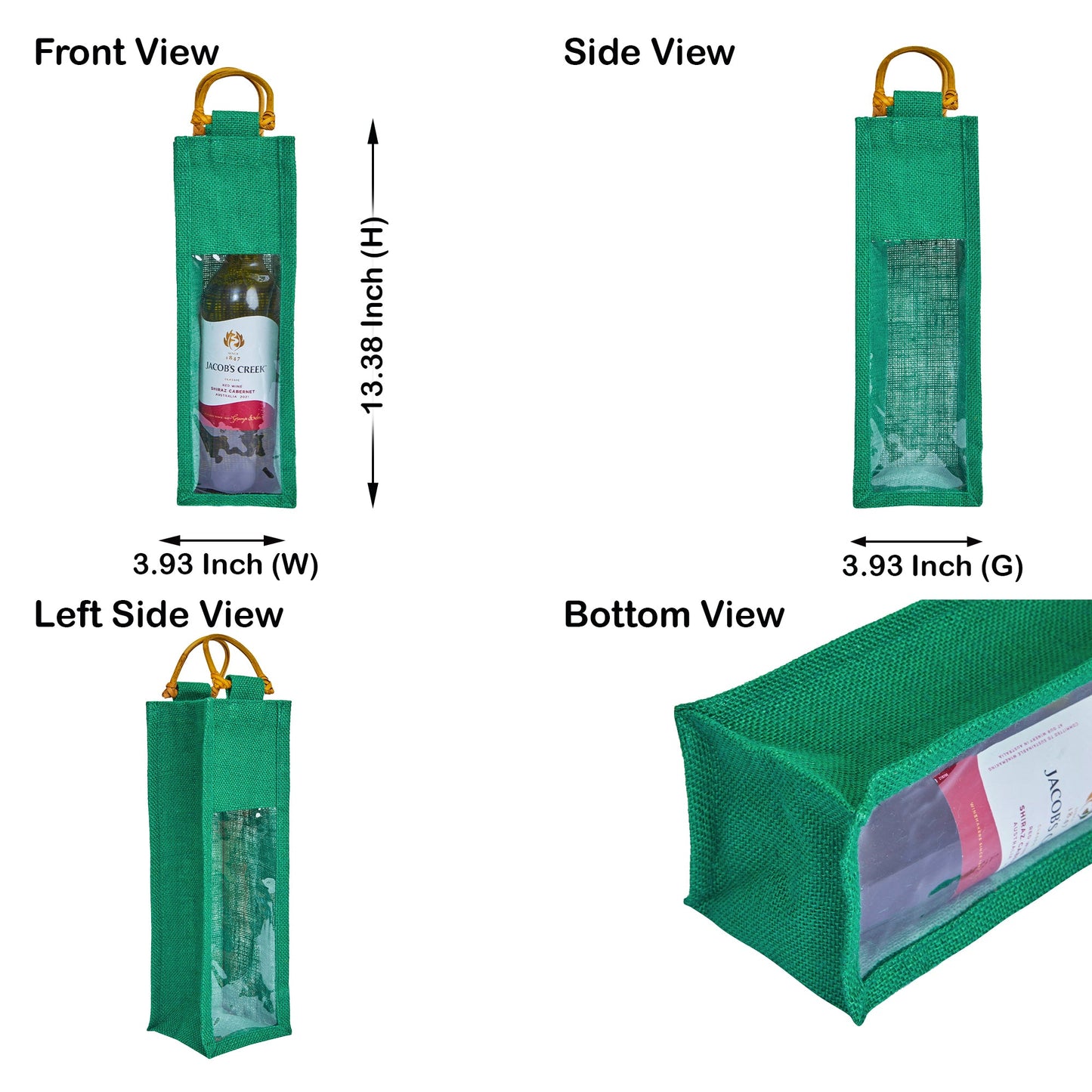 Wholesale Coloured Jute Wine Gift Bags with PVC Window – Reusable Single Bottle Carriers for Parties & Celebrations (Pack of 7)