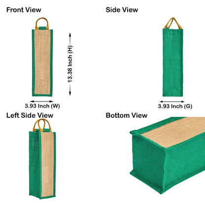Jute Wine Gift Bags with Cane Handles –Coloured Single-Bottle Bag–  New Year, Weddings, Birthdays, Parties, Christmas & Special Occasion (Packs of 6)