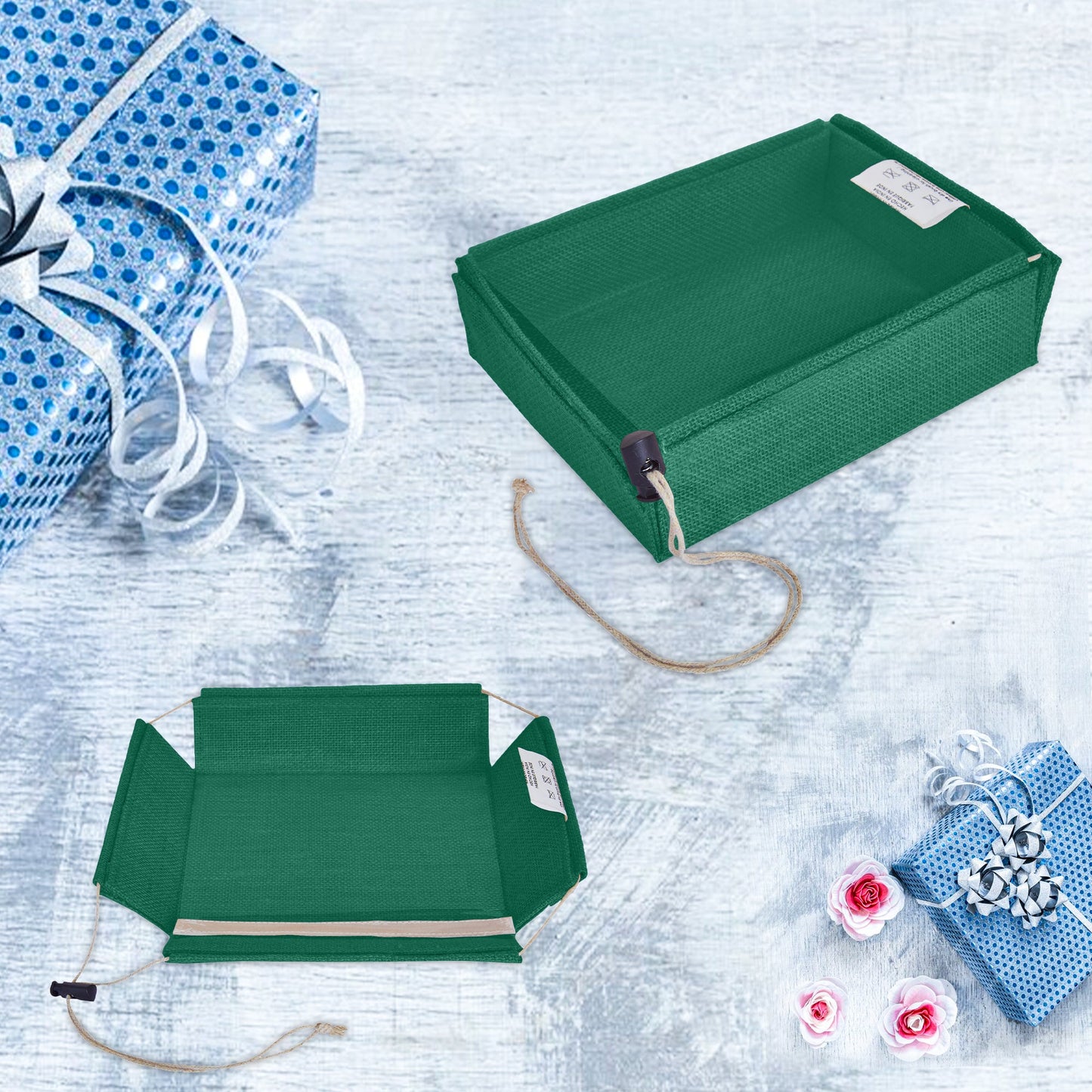 Coloured Juco Gift Boxes with Drawstring & PVC Window –Reusable Baskets for Gifting, Jewellery, Storage & Décor ( Packs of 7 )