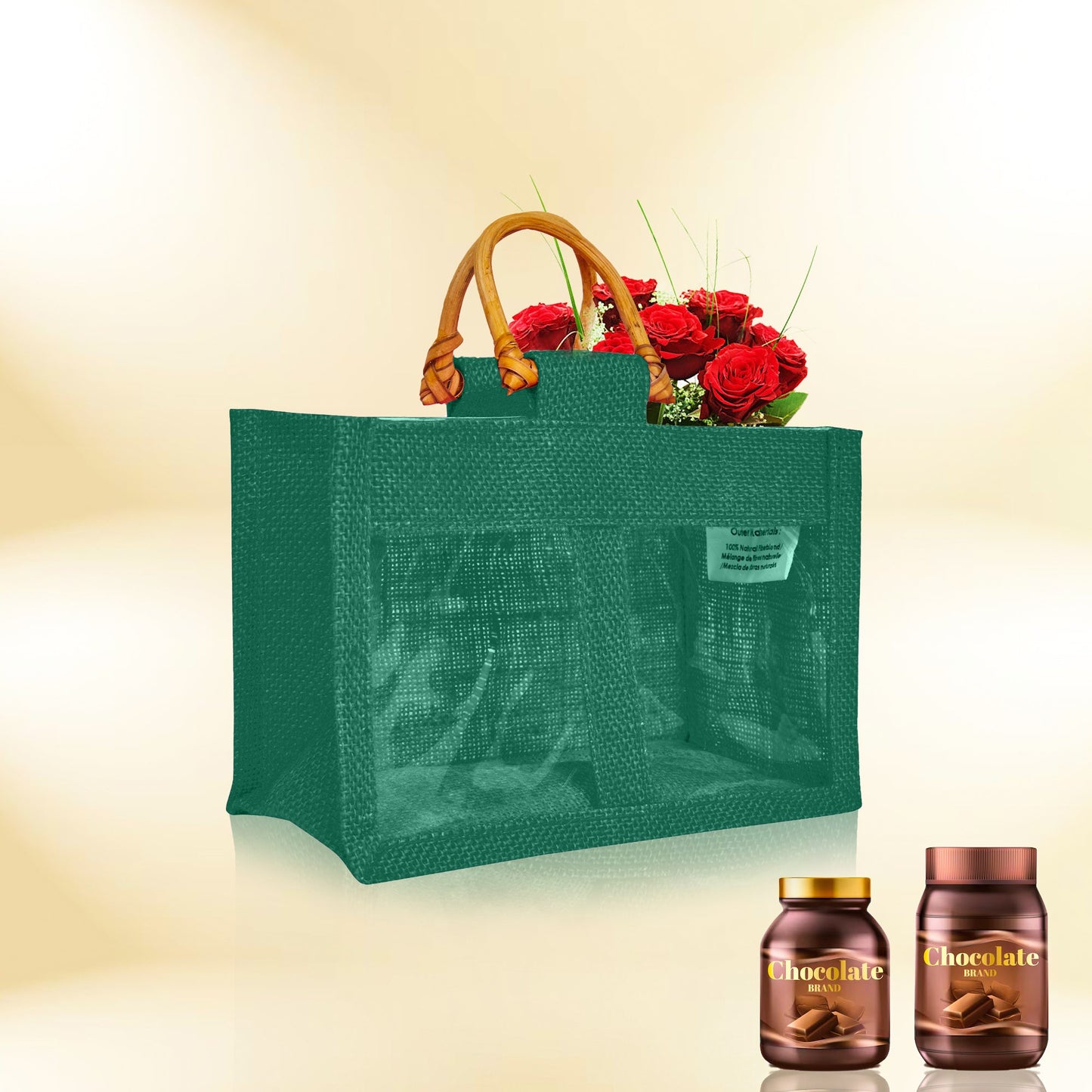 Coloured Jute Gift Bags with Cane Handles – Burlap Pouches for Weddings, Bridesmaid Gifts, Parties (7 Pcs)