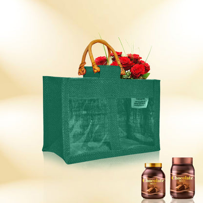 Coloured Jute Gift Bags with Cane Handles – Burlap Pouches for Weddings, Bridesmaid Gifts, Parties (7 Pcs)