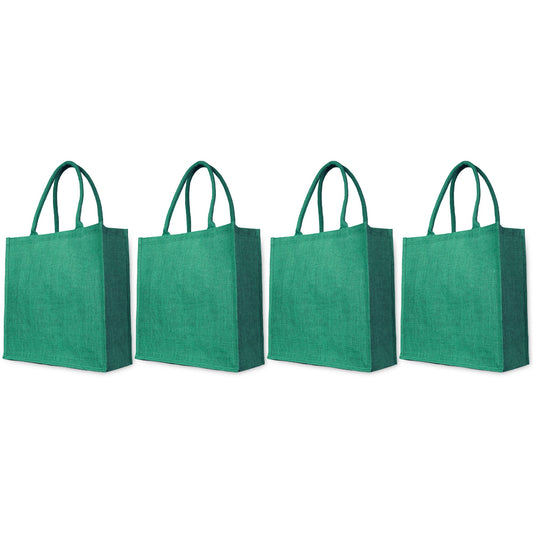 Jute Shopping Tote Bags – Burlap Bags for Thanksgiving, Christmas, Weddings & Travel – Red, Pink, Green & Orange (Set of 4)