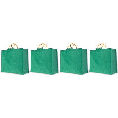 Jute Tote Bags for Wholesale – Reusable Burlap Bags with Cane Handles for Shopping & Beach (Set of 4)
