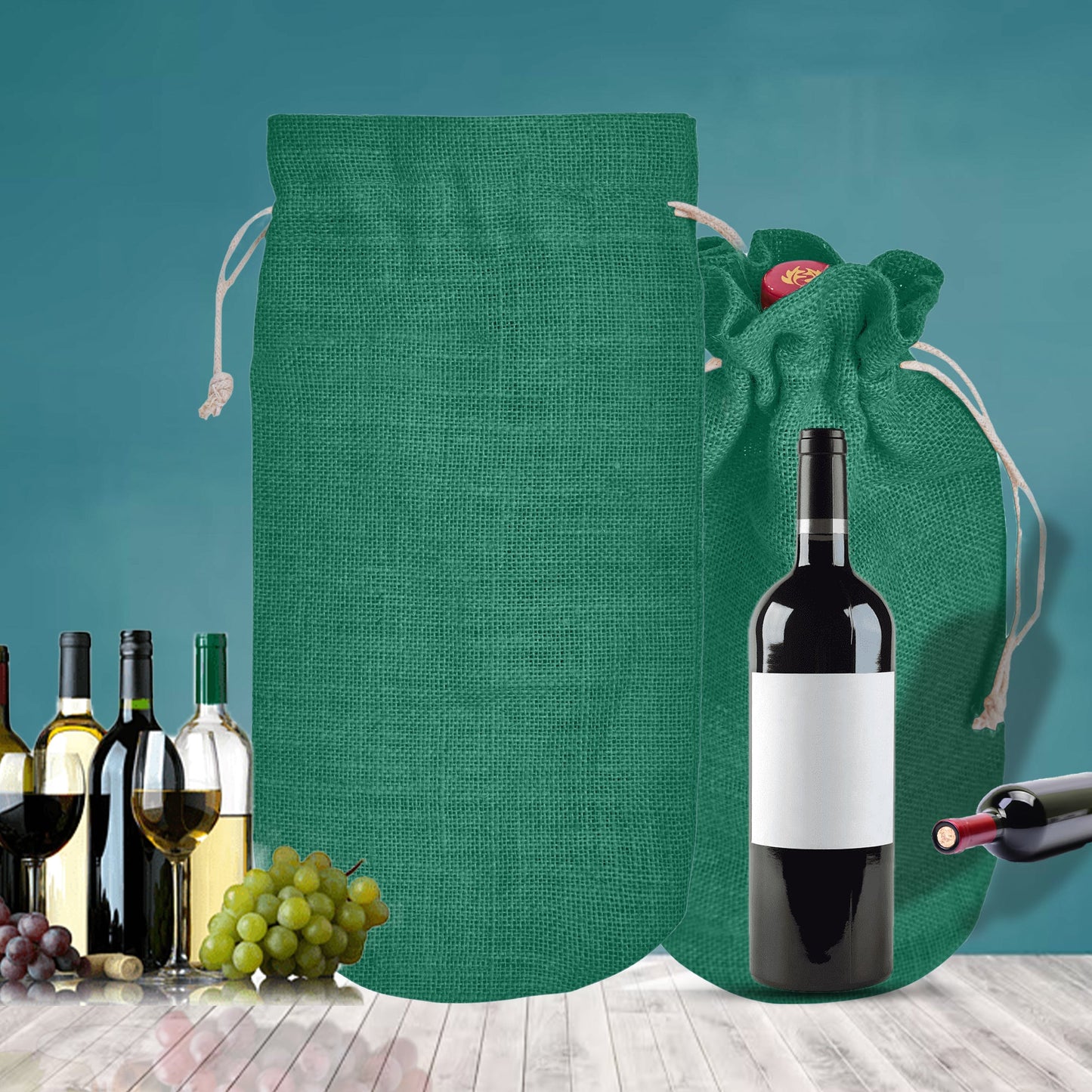 Colored Jute Wine Bottle Bags – Burlap Gift Pouches, Perfect for Weddings, Christmas, New Year, and Special Occasions (Set of 7)
