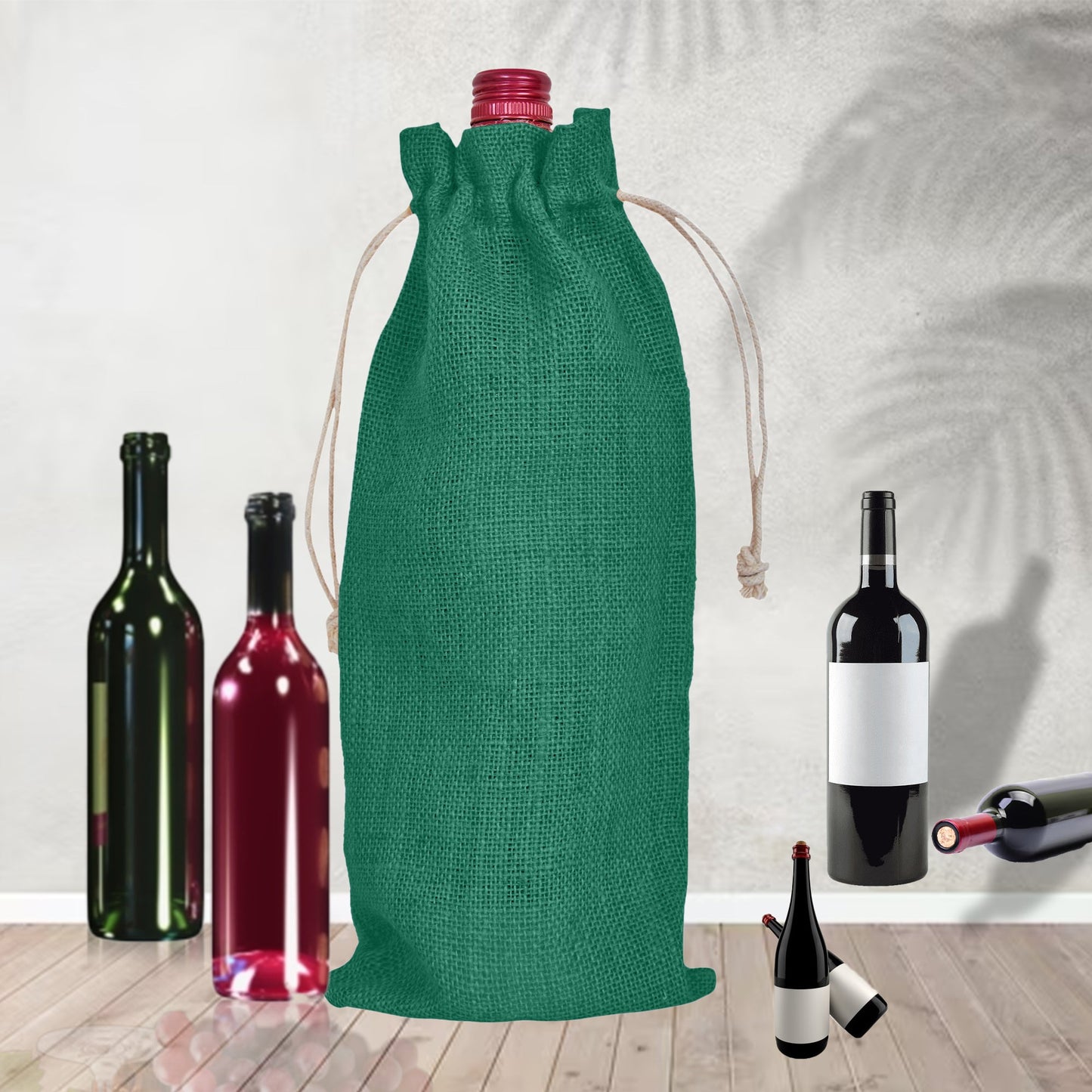 Coloured Jute Wine Bottle Gift Bags – Burlap Pouches with Drawstring, – Eco-Friendly Covers for Events, Parties, Christmas & Gifting (Set of 7)