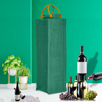 Coloured Reusable Jute Wine Bags with Cane Handles – New Year, Christmas, Gifting, Holidays & Party Favors (Packs of 7)