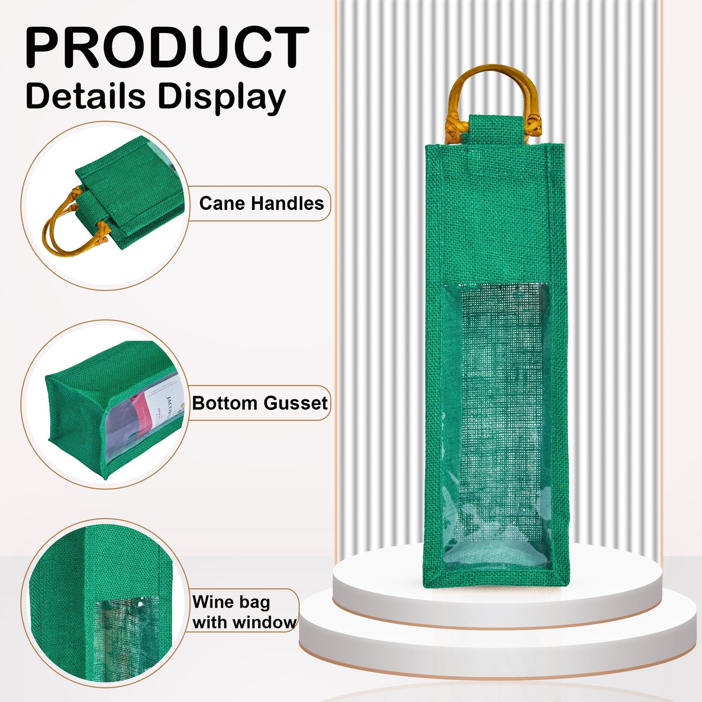 Wholesale Coloured Jute Wine Gift Bags with PVC Window – Reusable Single Bottle Carriers for Parties & Celebrations (Pack of 7)