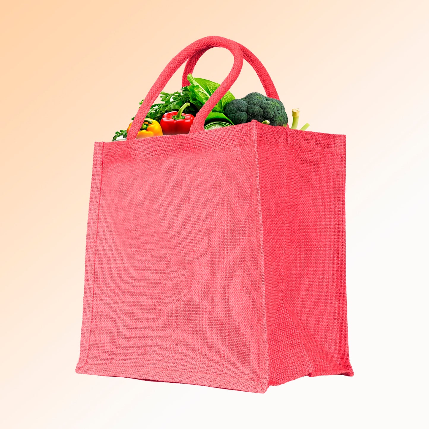 Jute Shopping Bags – Red, Pink, Green & Orange – Reusable Burlap Totes for Gifts, Promotions & More (Packs of 4)