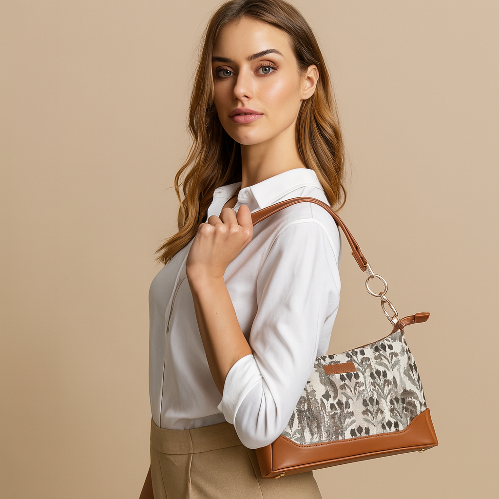 Wholesale Abstract Tapestry Shoulder Bag for Women – Modern Tote Sling Purse with vegan leather Handle