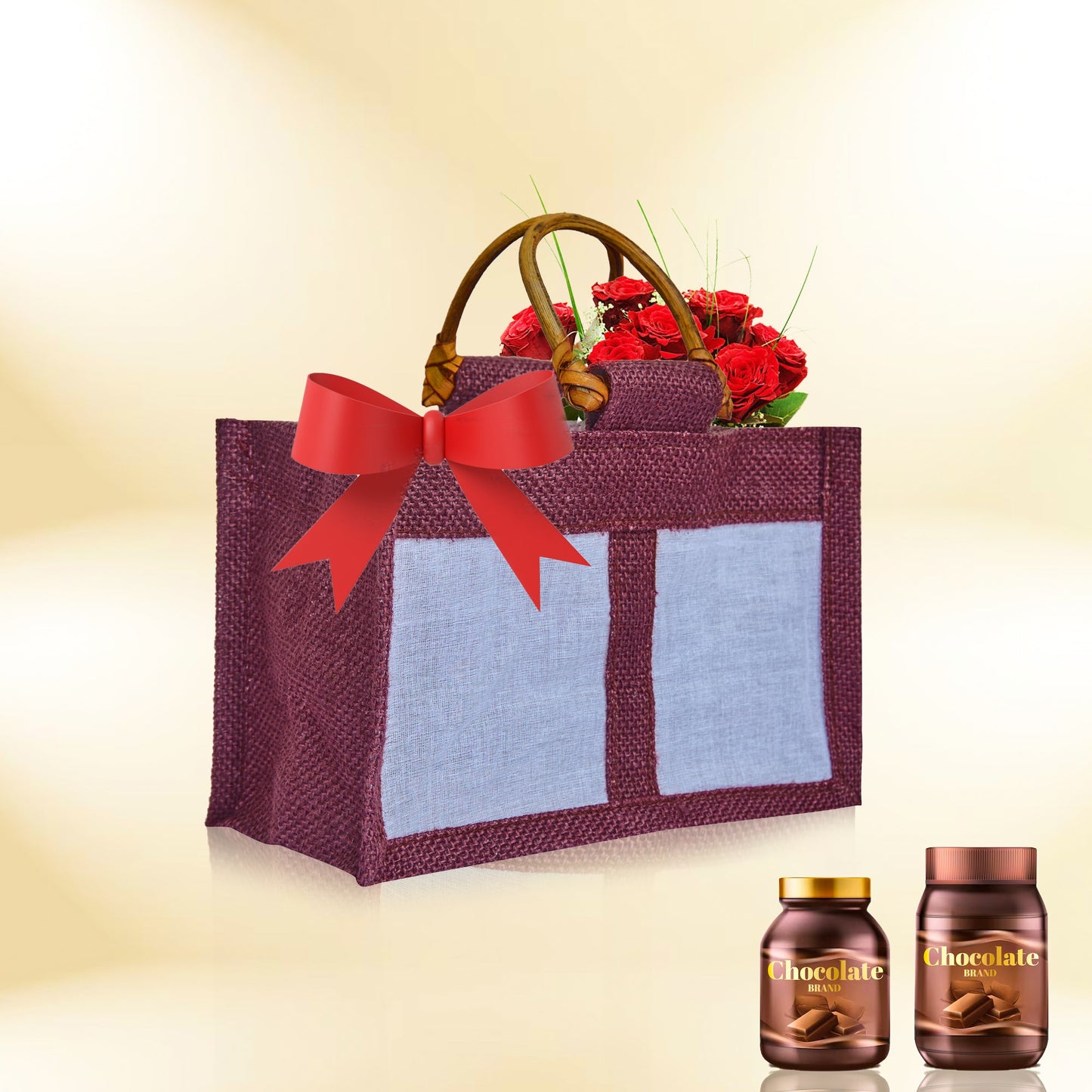 Coloured Jute Gift Bags with Organza Panels –Pouches for Weddings, Birthdays, Christmas, New Year (7 Pcs)