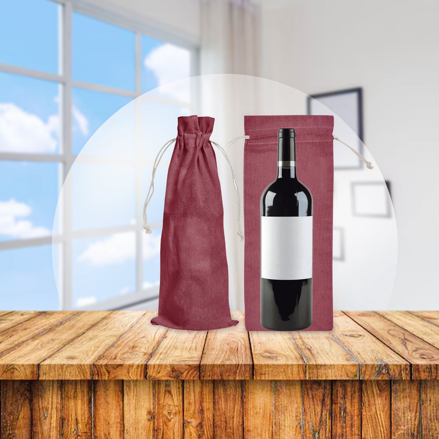 Cotton Wine Bottle Gift Bags – 6-Pack Coloured  Reusable Drawstring Pouches Gifting, Parties, Weddings, Christmas, New Year & Holidays