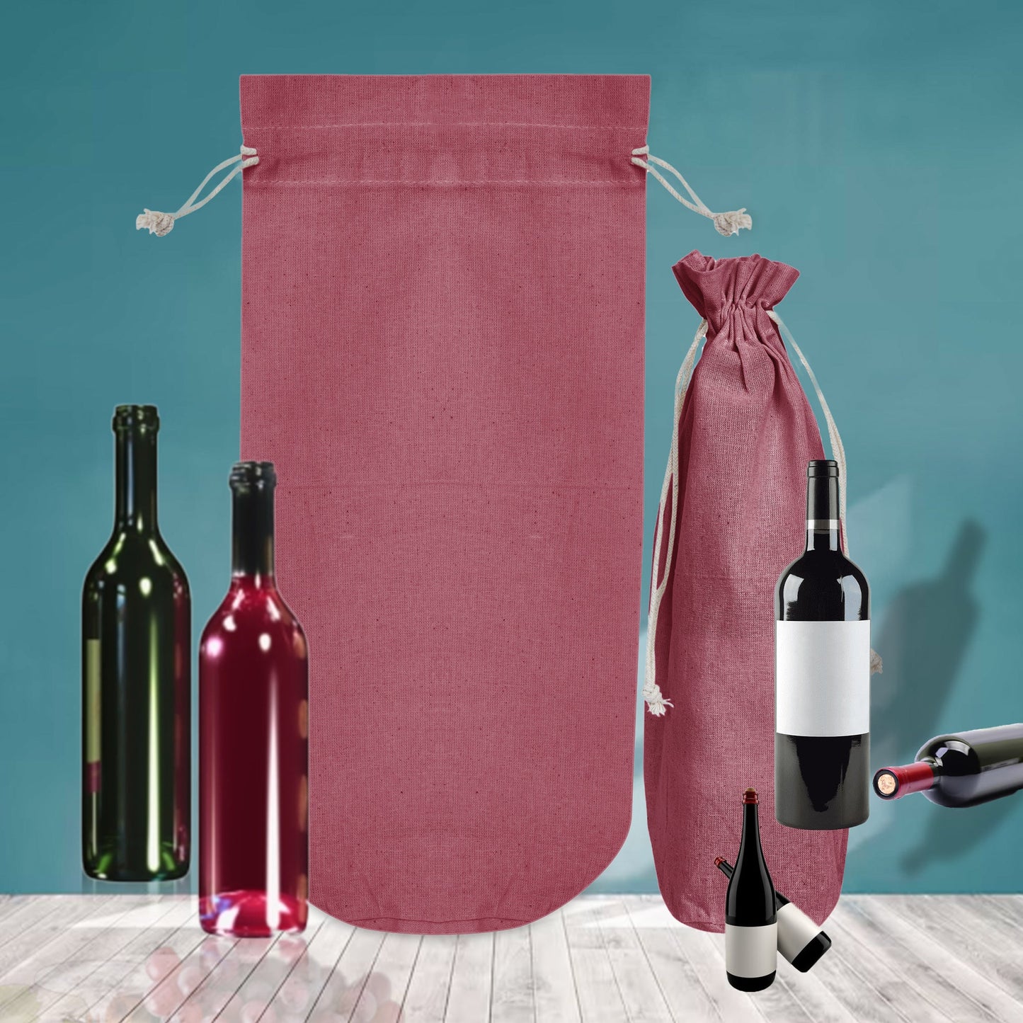 Jute Wine Bottle Bags– Coloured Reusable Gift Pouches Rustic Wine Covers for Weddings, New Year, Christmas & Events (Set of 6 )