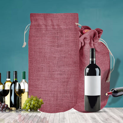 Colored Jute Wine Bottle Bags – Burlap Gift Pouches, Perfect for Weddings, Christmas, New Year, and Special Occasions (Set of 7)